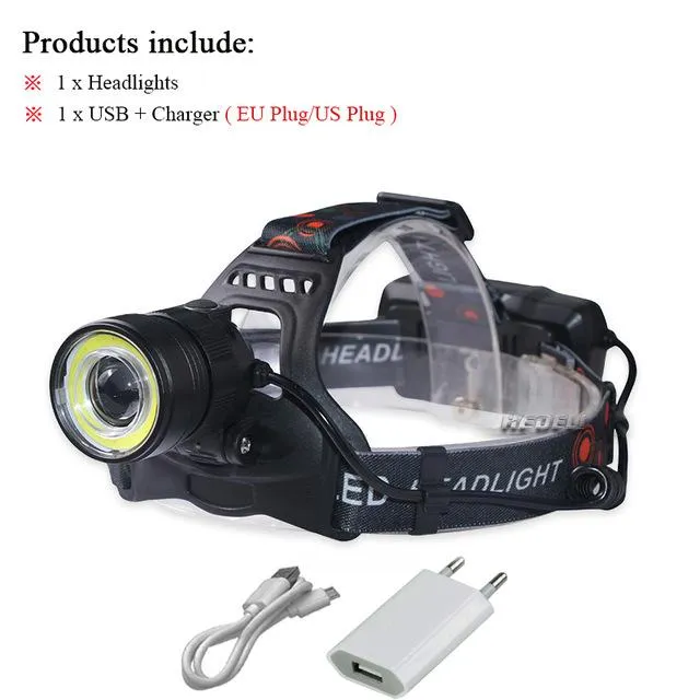 Headlamp LED usb xml t6 cob zoom Headlight Camping Head Torch waterproof Head Lantern Lamp linterna frontal 18650 battery