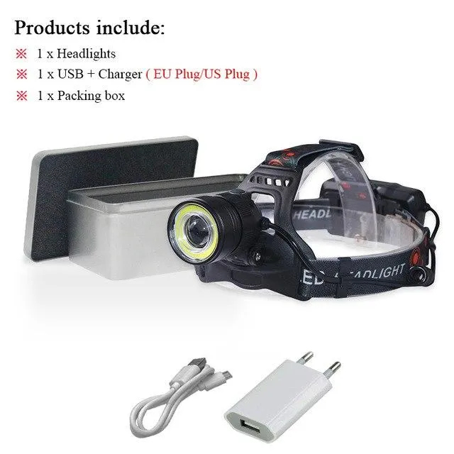 Headlamp LED usb xml t6 cob zoom Headlight Camping Head Torch waterproof Head Lantern Lamp linterna frontal 18650 battery
