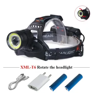 Headlamp LED usb xml t6 cob zoom Headlight Camping Head Torch waterproof Head Lantern Lamp linterna frontal 18650 battery