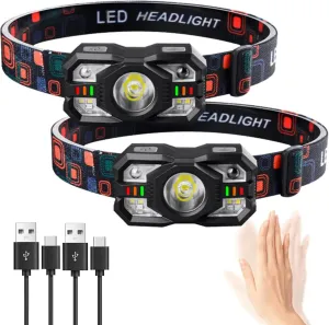 Headlamp Rechargeable 2-Pack, LED Lightweight Adult headlamps，1000 Lumen Headlight Head，with Red LED Headlight Motion Sensor，Head Lights for Forehead Running Outdoor Cycling Camping Fishing