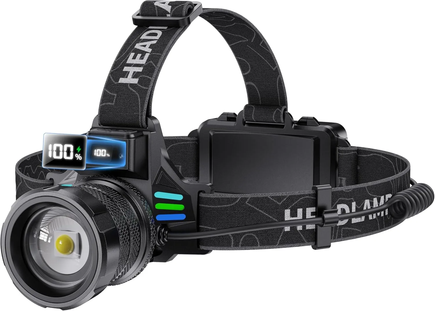 Headlamp Rechargeable 2980 High Lumens Super Bright LED Head Lamp for Adults Battery Powered,12 Modes Waterproof Zoomable Digital Display Headlamps for Hardhat Hunting Camping Hiking Fishing Running