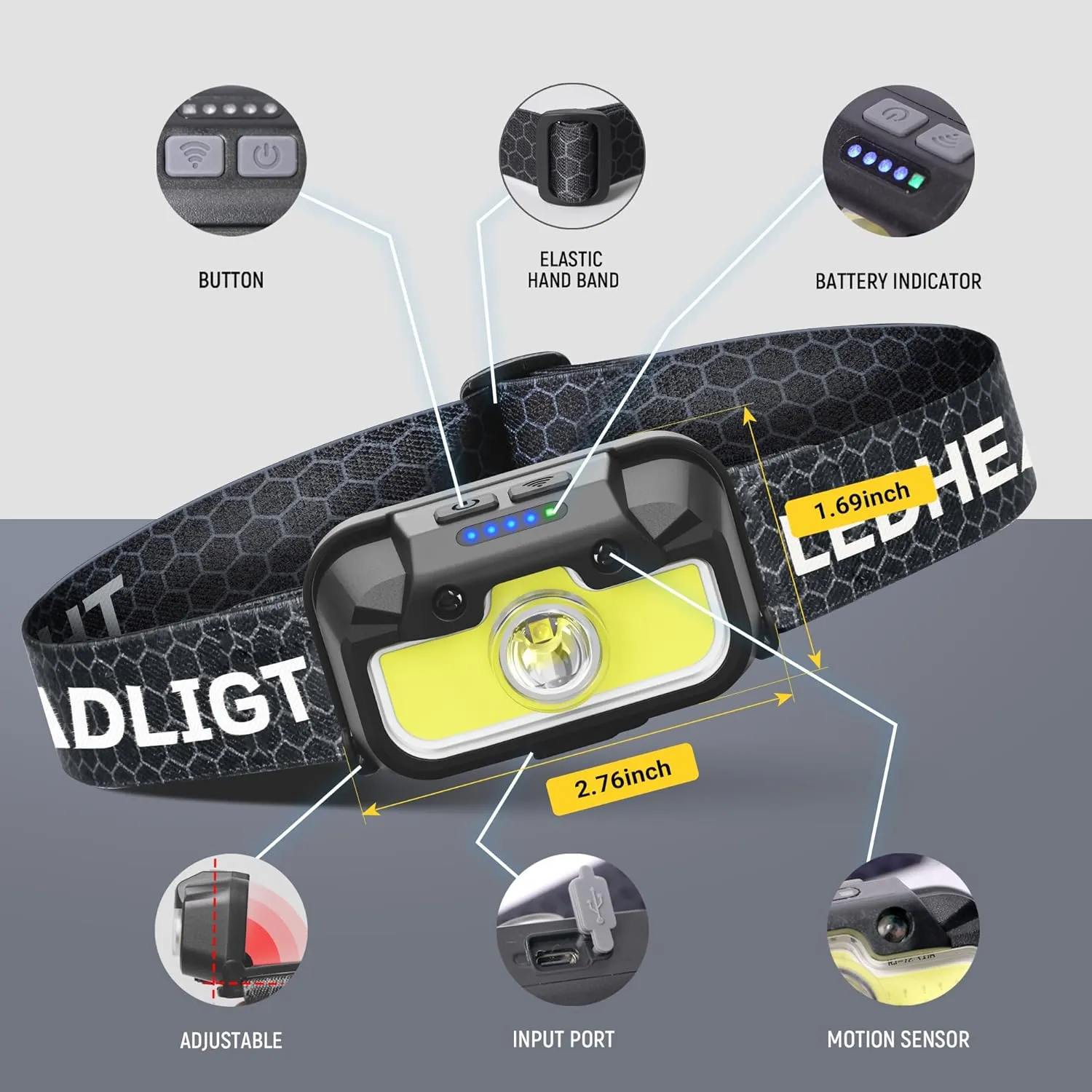 Headlamp Rechargeable, 4 Pack 1300 Lumen Ultra-Light Bright Head Lamp with White Red Green, 14 Modes Adjustable Waterproof Motion Sensor Headlight for Outdoor Camping Running Cycling Hiking