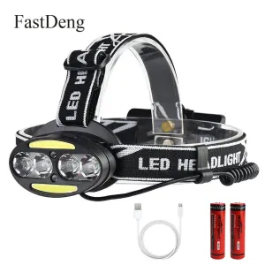 Headlight 30000lm LED Headlamp 4* T6  2*COB 2*Red LED Head Lamp Flashlight Torch Lanterna USB with 18650 Rechargeable Battery