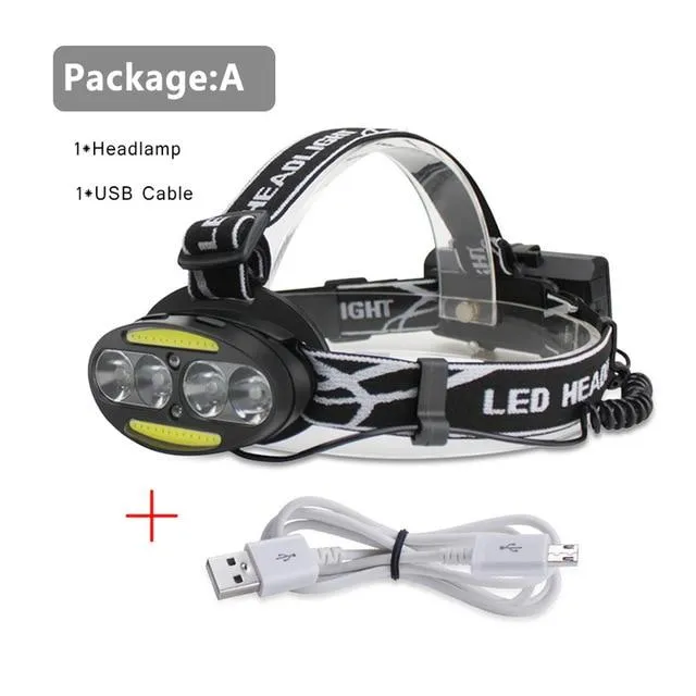 Headlight 30000lm LED Headlamp 4* T6  2*COB 2*Red LED Head Lamp Flashlight Torch Lanterna USB with 18650 Rechargeable Battery