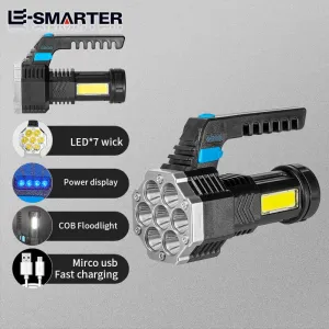 High Power LED Camping Torch - Rechargeable Hand Lantern with 7 Lamp Beads and COB Side Light