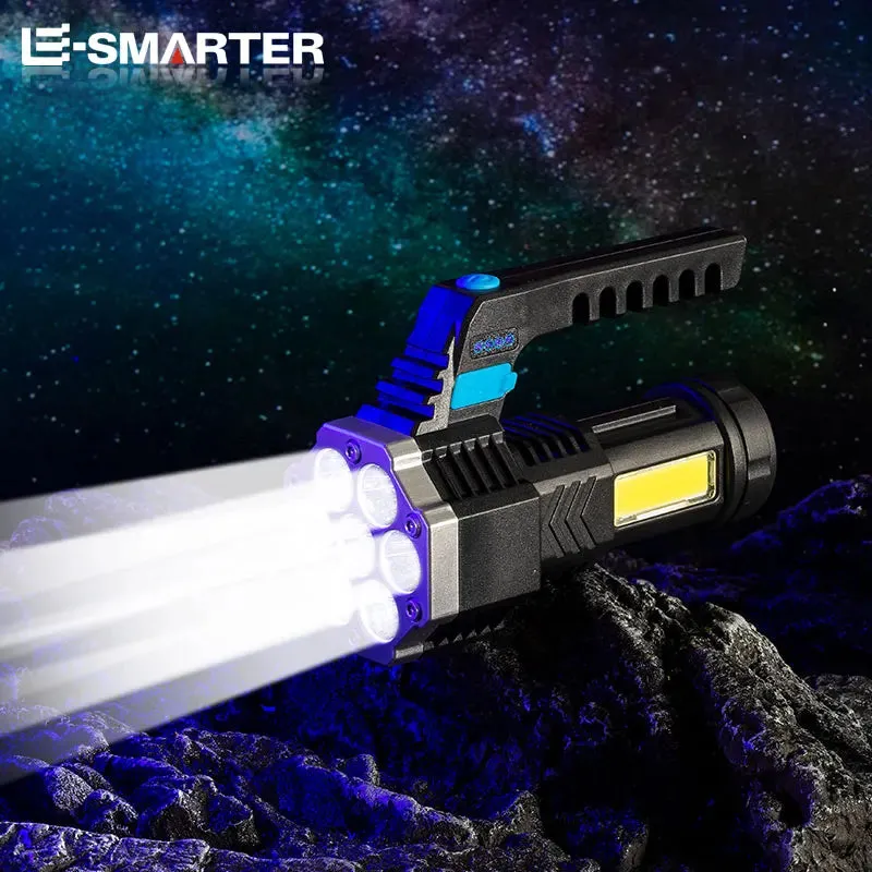 High Power LED Camping Torch - Rechargeable Hand Lantern with 7 Lamp Beads and COB Side Light