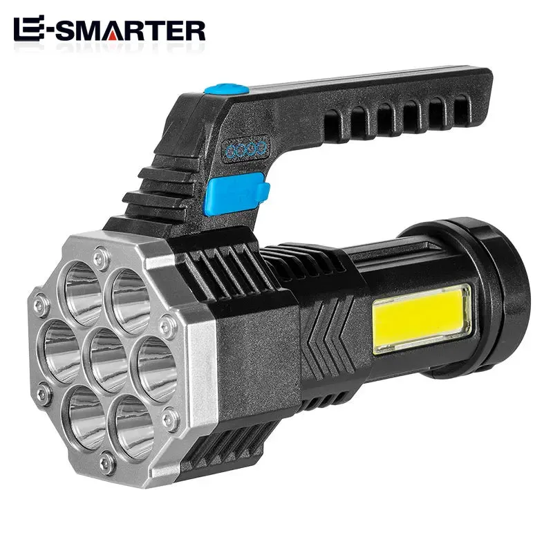 High Power LED Camping Torch - Rechargeable Hand Lantern with 7 Lamp Beads and COB Side Light