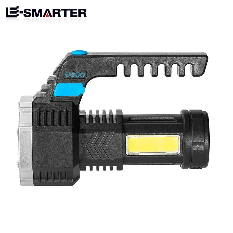 High Power LED Camping Torch - Rechargeable Hand Lantern with 7 Lamp Beads and COB Side Light