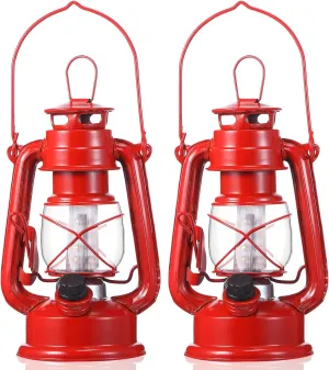 Hortsun Vintage LED Hurricane Lantern Metal Decorative Hanging Lantern Warm LEDs and Dimmer Switch Battery Operated for Indoor Outdoor Camping Usage Decor(2 Pcs,8 Inch)