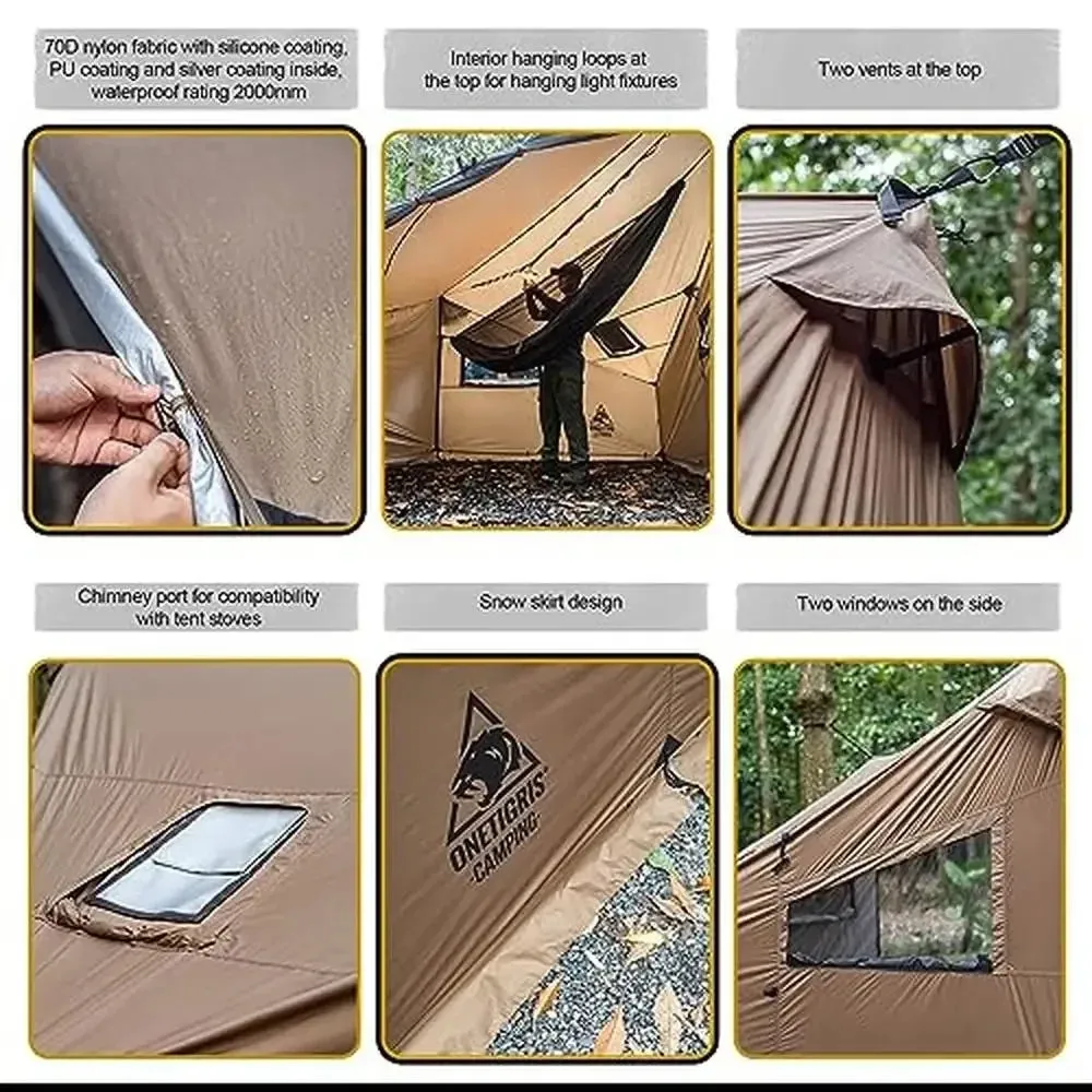Hot Tent with Snow Skirt, Waterproof Windproof Shelter for 4 Person Camping and Bushcraft