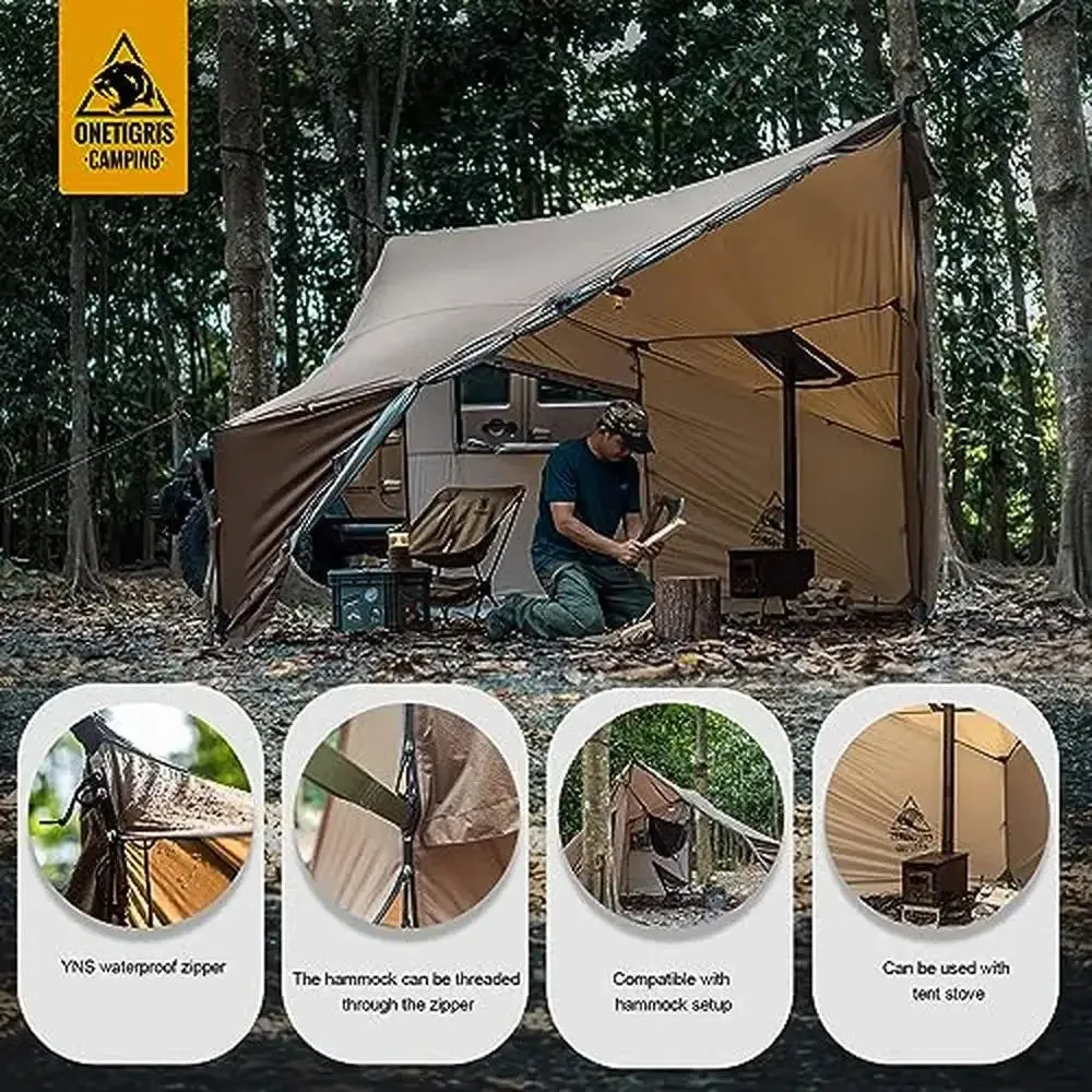 Hot Tent with Snow Skirt, Waterproof Windproof Shelter for 4 Person Camping and Bushcraft