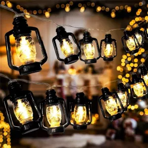 HUMAIZAR Christmas Lantern String Lights Mini Vintage Halloween Decorative Kerosene String Lights Patio Garden Home Led Valentine Day Ramadan Festival Decor (14 Led Black Color)