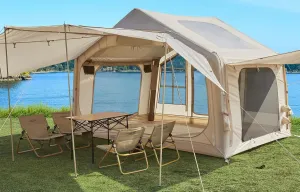 Inflatable Camping Tent, 2/4/6/8 Person Glamping Inflatable Tents for Camping, 2025 Update Zipper Door Easy Setup Blow Up Tents Big House with Rainfly&Mosquito Screen, 4 Season