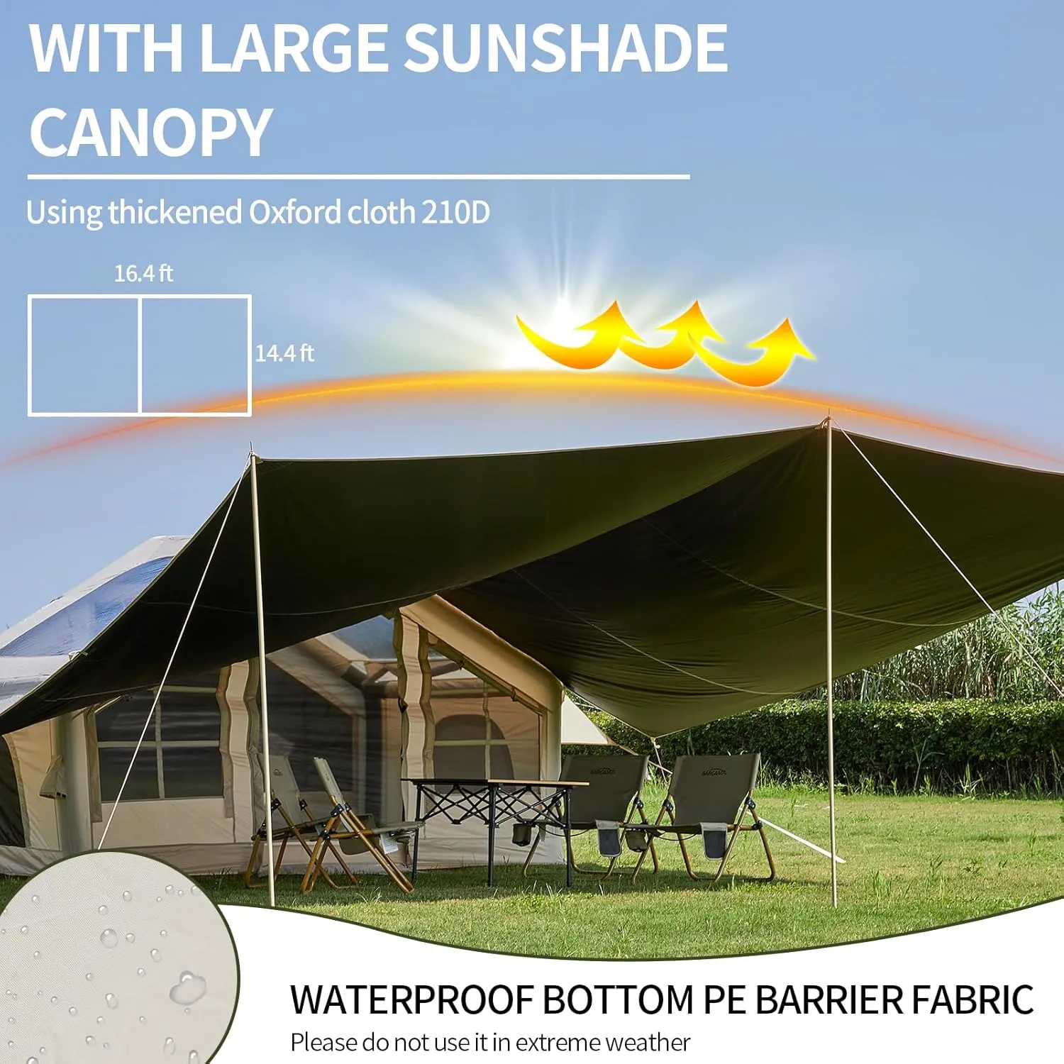 Inflatable Camping Tent, 2/4/6/8 Person Glamping Inflatable Tents for Camping, 2025 Update Zipper Door Easy Setup Blow Up Tents Big House with Rainfly&Mosquito Screen, 4 Season