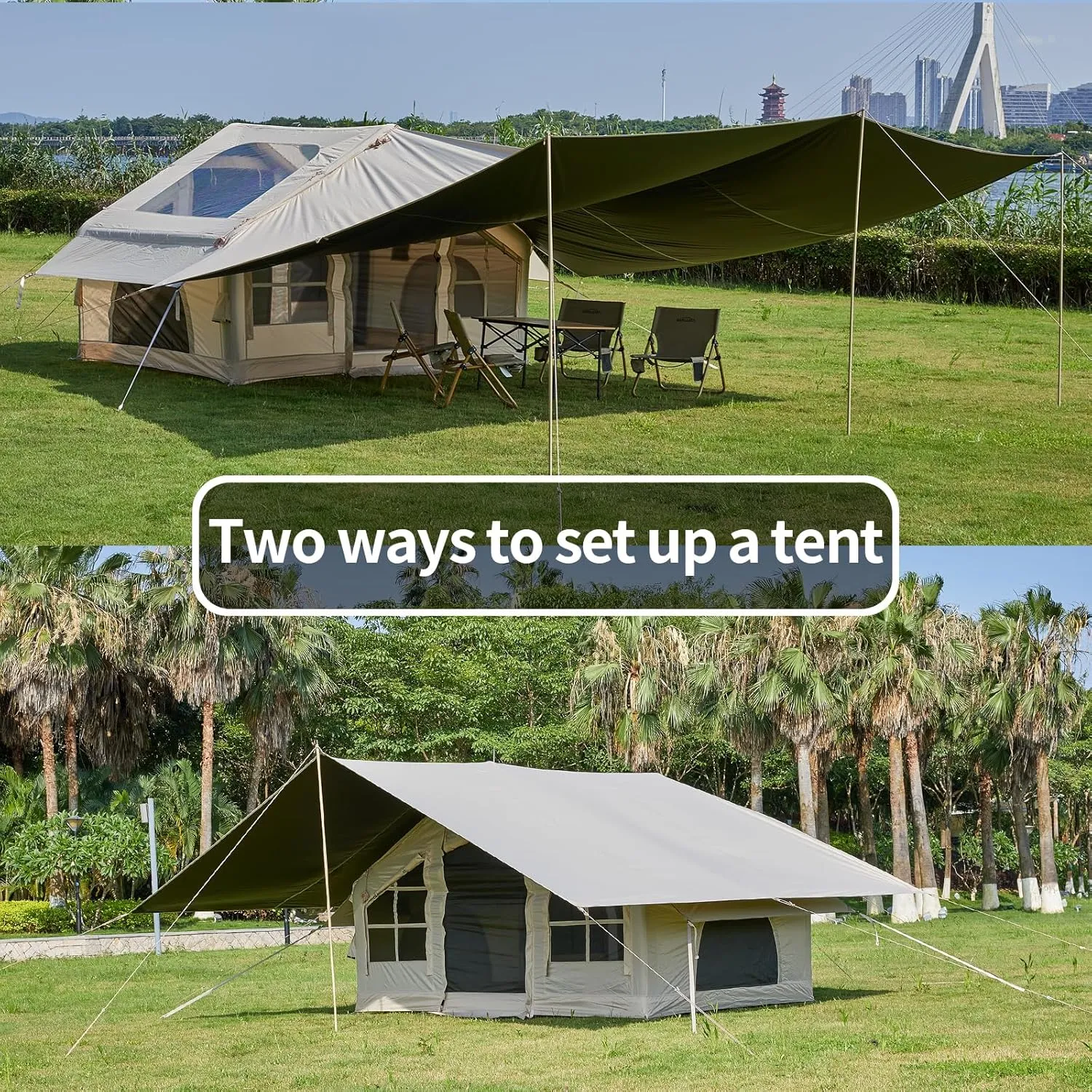 Inflatable Camping Tent, 2/4/6/8 Person Glamping Inflatable Tents for Camping, 2025 Update Zipper Door Easy Setup Blow Up Tents Big House with Rainfly&Mosquito Screen, 4 Season