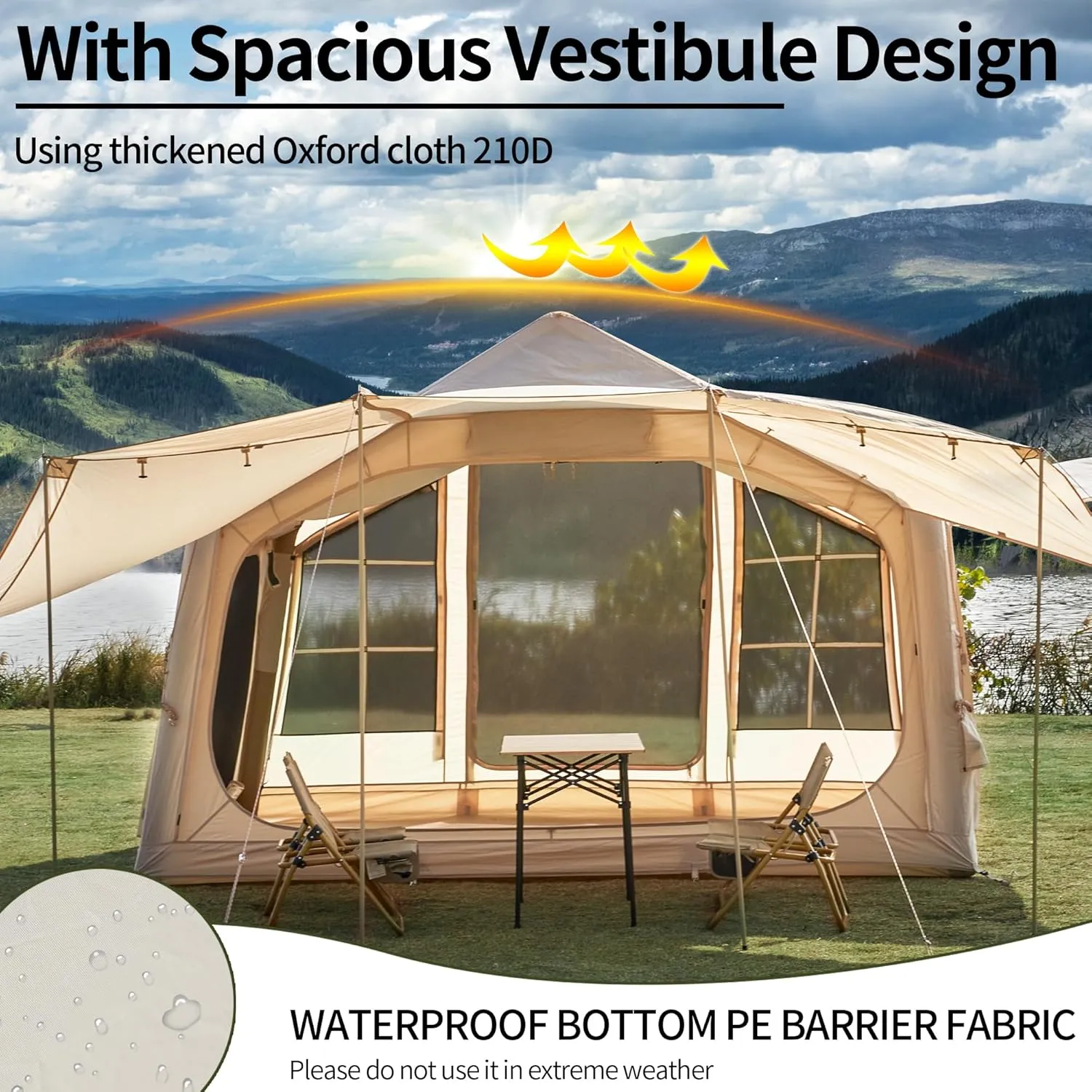 Inflatable Camping Tent, 2/4/6/8 Person Glamping Inflatable Tents for Camping, 2025 Update Zipper Door Easy Setup Blow Up Tents Big House with Rainfly&Mosquito Screen, 4 Season