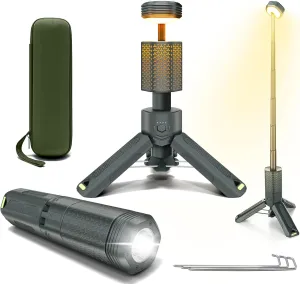 ISUNMEA Camping Lantern Telescopic, Portable Collapsible Magnetic Camping Lamp w/ 10500mAh, IPX7 Waterproof Rechargeable Flashlight, Foldable Camping Light for Hiking, Camping, Emergency, Fishing