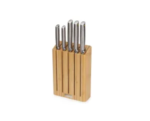 Joseph Joseph Elevate Steel Knives Bamboo Block Set - 5 Piece (9cm Paring Knife, 11cm Serrated Knife, 14cm Santoku Knife, 20cm Chef’S Knife, 20cm Bread Knife)
