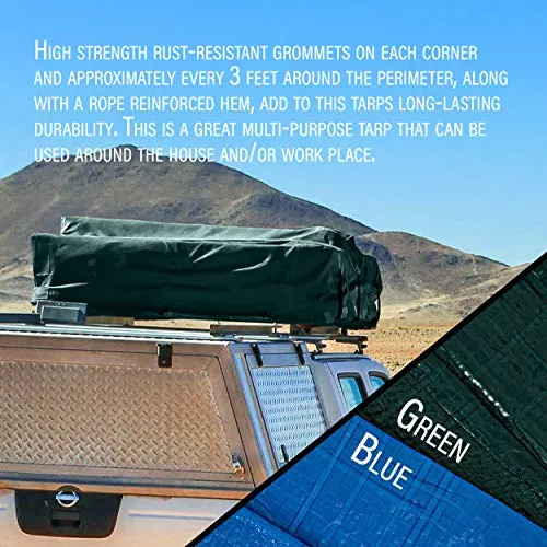 KAV - Strong Waterproof Universal Tarpaulin Tarp Sheet in Blue or Green - Ground Sheet Covers for Camping Fishing Gardening Pets  Premium Quality Cover Made of 80 Gramm