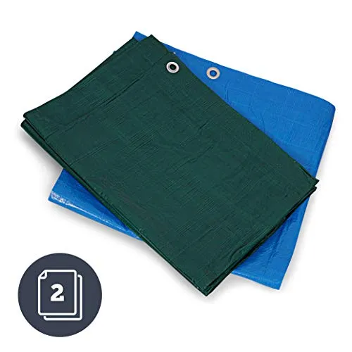 KAV - Strong Waterproof Universal Tarpaulin Tarp Sheet in Blue or Green - Ground Sheet Covers for Camping Fishing Gardening Pets  Premium Quality Cover Made of 80 Gramm