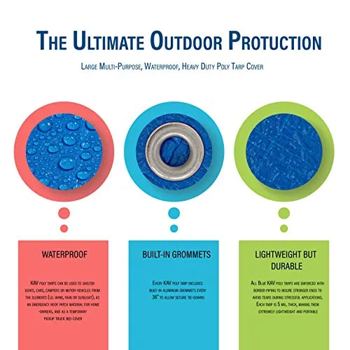 KAV - Strong Waterproof Universal Tarpaulin Tarp Sheet in Blue or Green - Ground Sheet Covers for Camping Fishing Gardening Pets  Premium Quality Cover Made of 80 Gramm