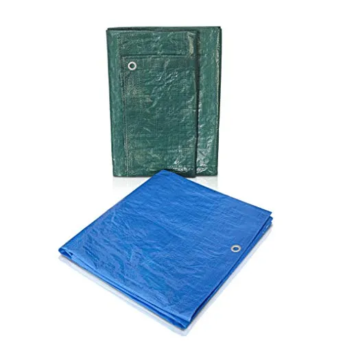 KAV - Strong Waterproof Universal Tarpaulin Tarp Sheet in Blue or Green - Ground Sheet Covers for Camping Fishing Gardening Pets  Premium Quality Cover Made of 80 Gramm