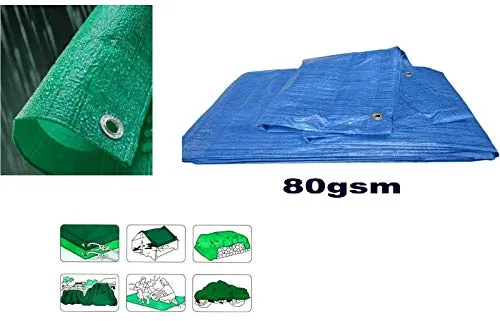 KAV - Strong Waterproof Universal Tarpaulin Tarp Sheet in Blue or Green - Ground Sheet Covers for Camping Fishing Gardening Pets  Premium Quality Cover Made of 80 Gramm