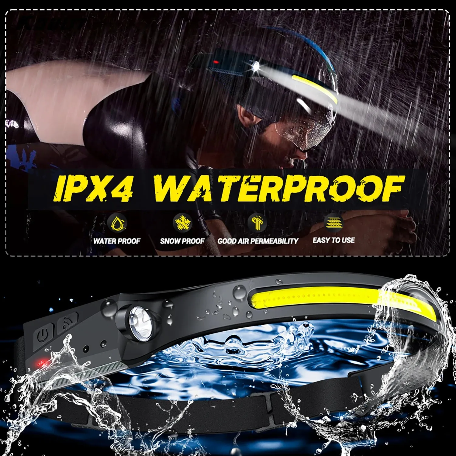 KDULIT Sensor Headlamp LED Rechargeable Flashlight – 5 Lighting Modes for Outdoor Activities