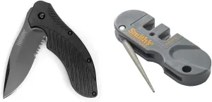 Kershaw Clash Pocket Knife, Black Serrated (1605CKTST); 3.1” Stainless Steel Blade with Black-Oxide Coating; Glass-Filled Nylon Handle with SpeedSafe Opening and Reversible Pocketclip; 4.3oz