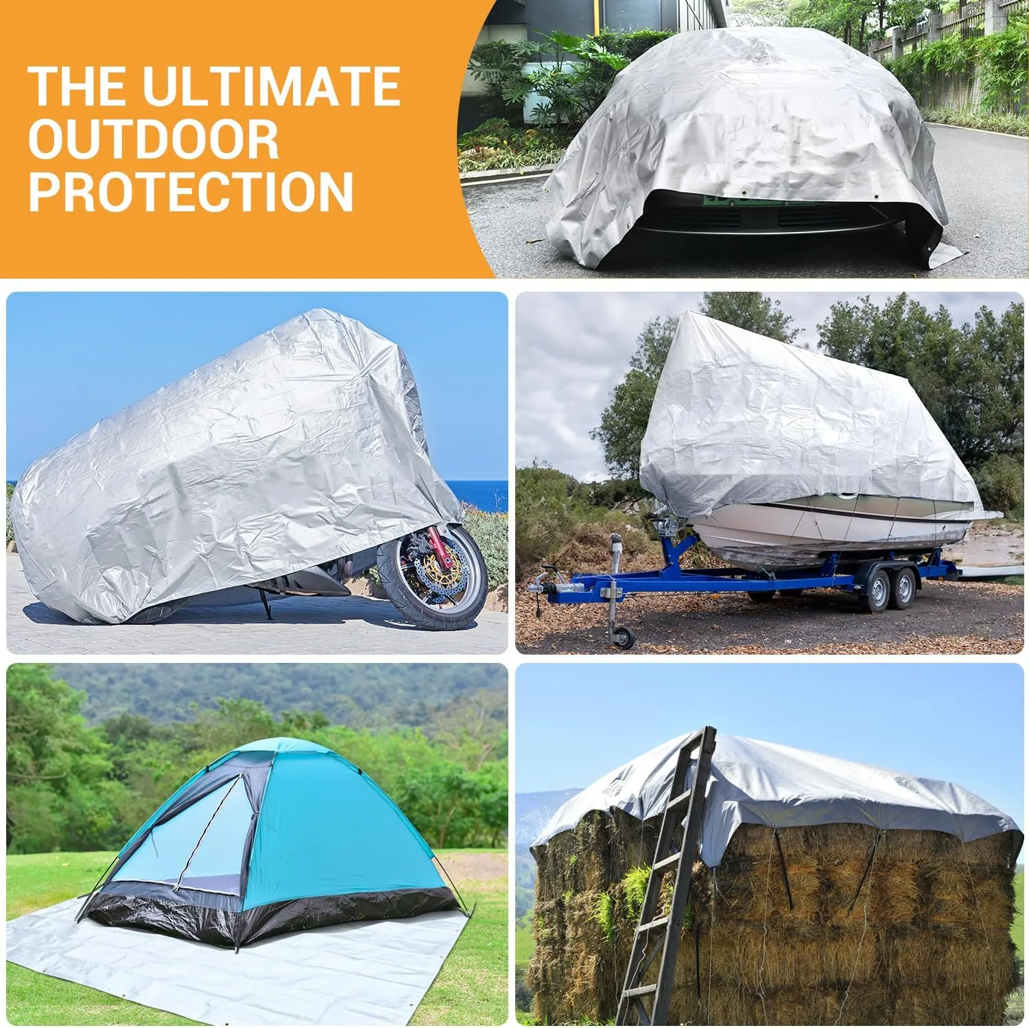 Keten Tarps Heavy Duty Waterproof 12X16 Feet, Extra Thick 16 Mil, Tear & Fade Resistant, 100% UV Blocking, Outdoor Tarp with Reinforced Grommets for Roof, Camping, Patio, Pool, Boat(Silver/Black)