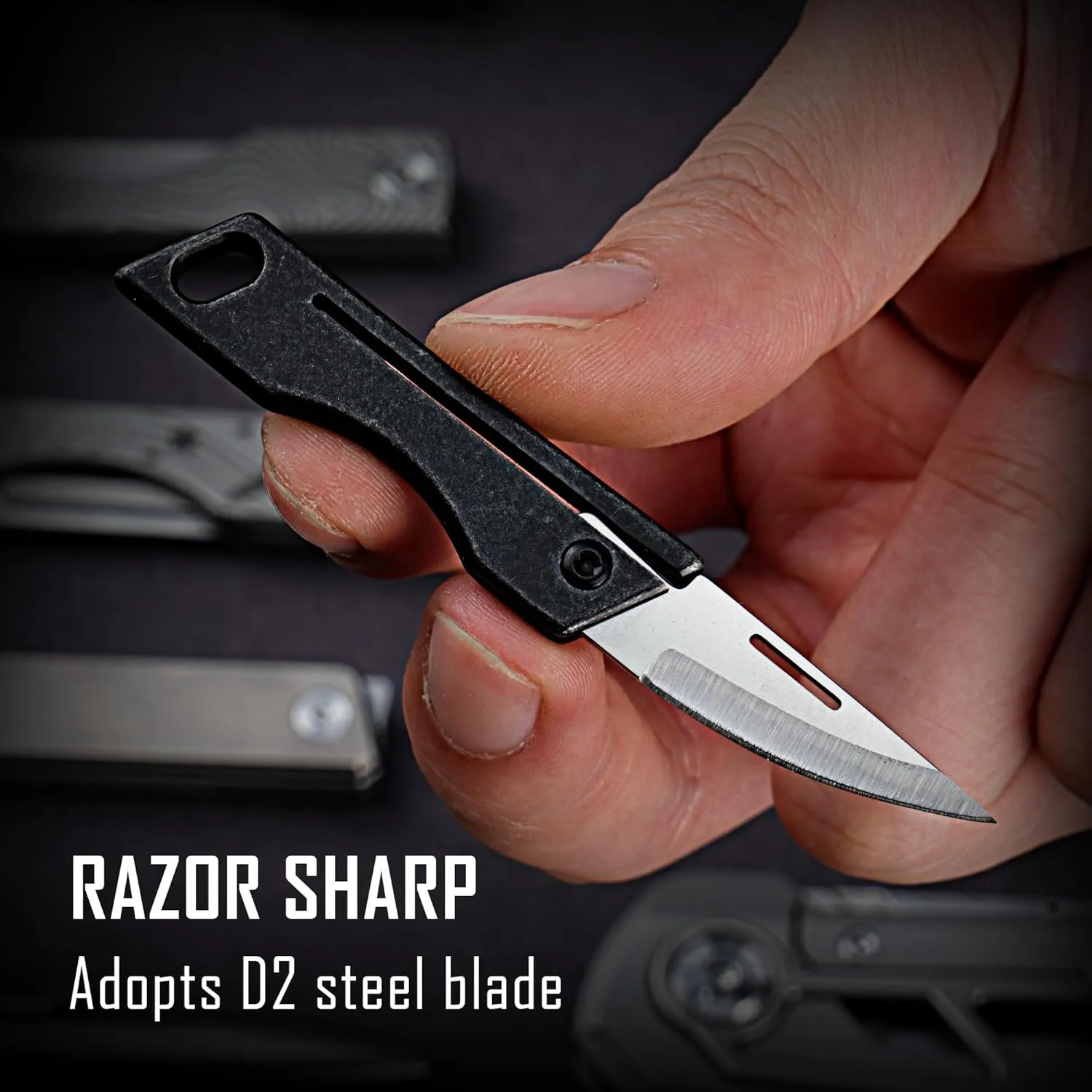 KeyUnity KK06BK Mini Titanium Pocket Knife for Everyday Carry- Razor Sharp Folding Blade, Lightweight EDC Tool for Camping, Hiking and Outdoor(Black)