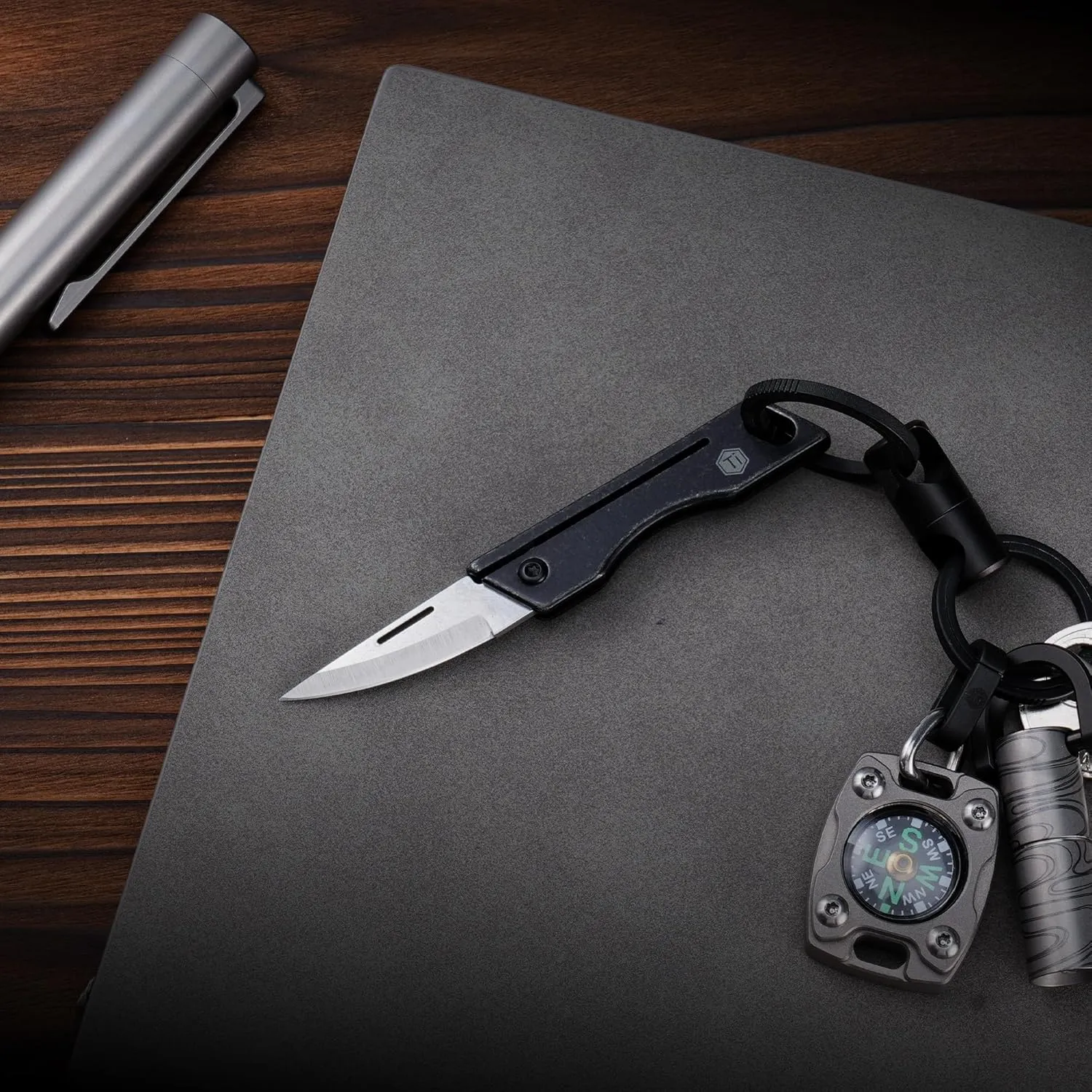 KeyUnity KK06BK Mini Titanium Pocket Knife for Everyday Carry- Razor Sharp Folding Blade, Lightweight EDC Tool for Camping, Hiking and Outdoor(Black)