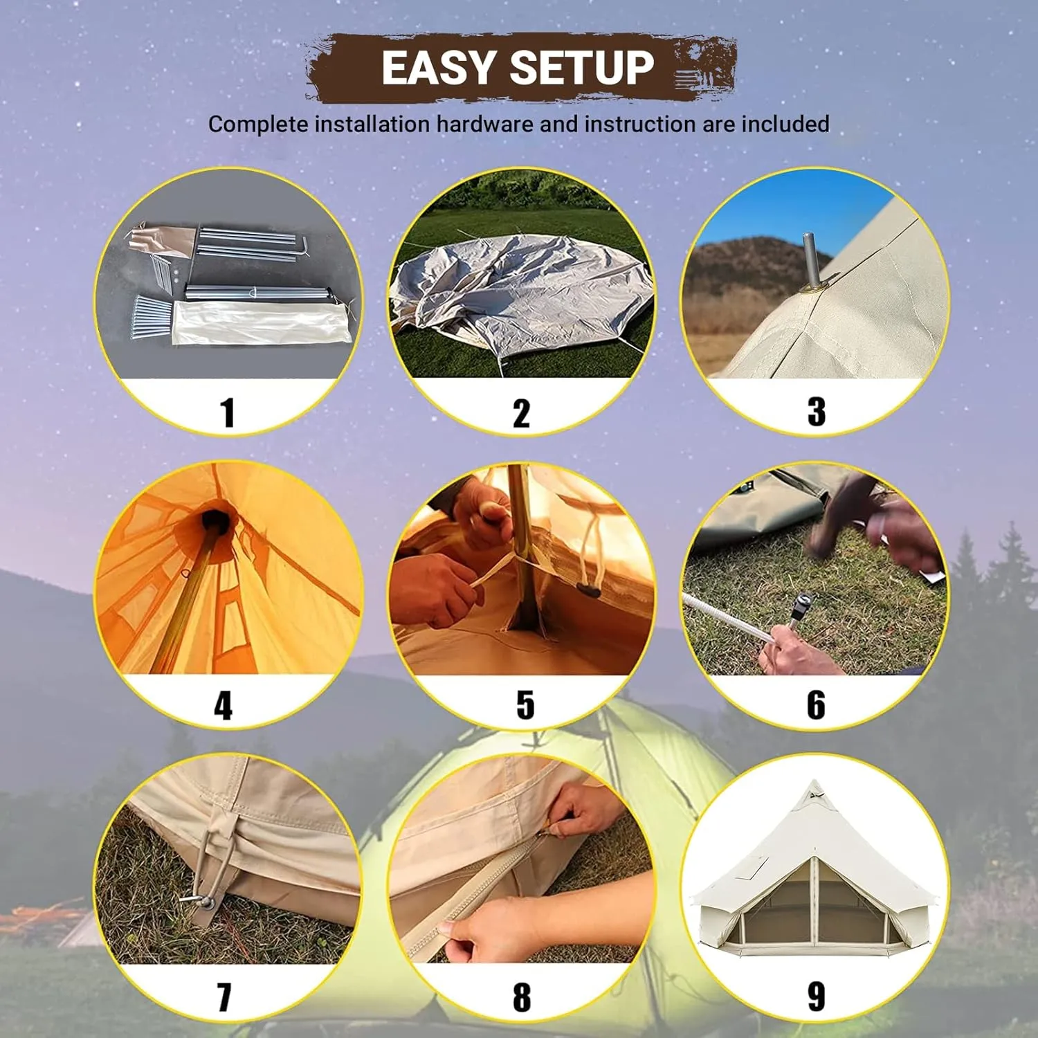 KingCamp Canvas Bell Yurt Tents, 4 Seasons Large Waterproof & Windproof Luxury Glamping Tent w/Stove Jack for Family Outdoor Camping, Hunting, Parties