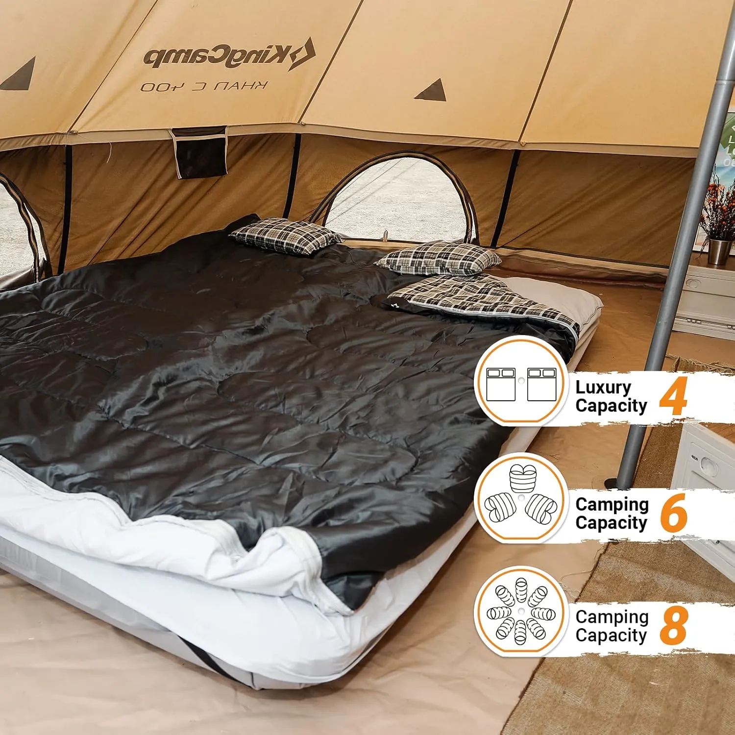 KingCamp Canvas Bell Yurt Tents, 4 Seasons Large Waterproof & Windproof Luxury Glamping Tent w/Stove Jack for Family Outdoor Camping, Hunting, Parties