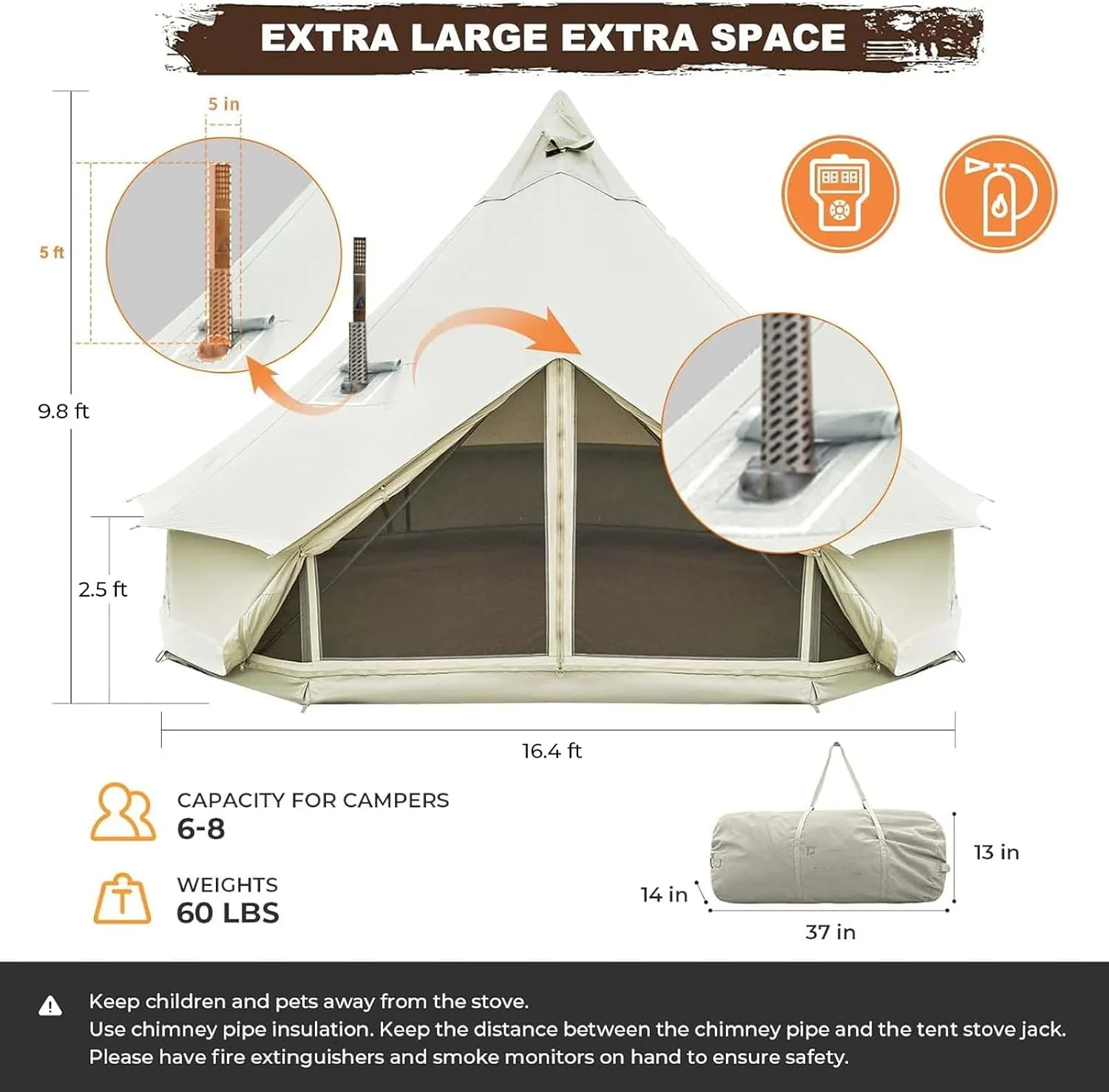 KingCamp Canvas Bell Yurt Tents, 4 Seasons Large Waterproof & Windproof Luxury Glamping Tent w/Stove Jack for Family Outdoor Camping, Hunting, Parties