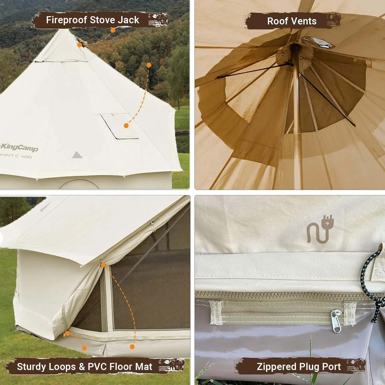 KingCamp Canvas Bell Yurt Tents, 4 Seasons Large Waterproof & Windproof Luxury Glamping Tent w/Stove Jack for Family Outdoor Camping, Hunting, Parties