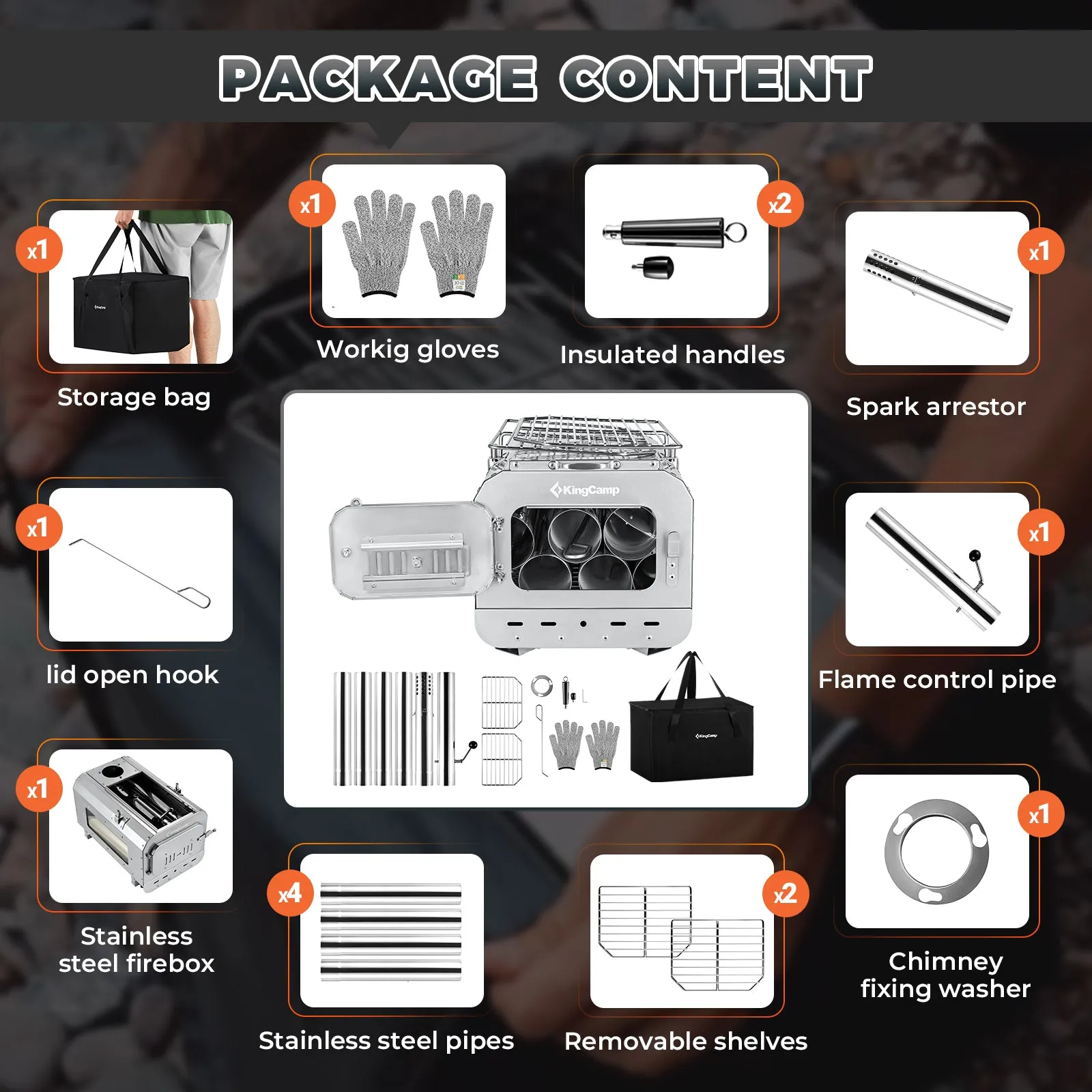 KingCamp Surefire Stove Stainless Steel Frame Hot Tent Stove M