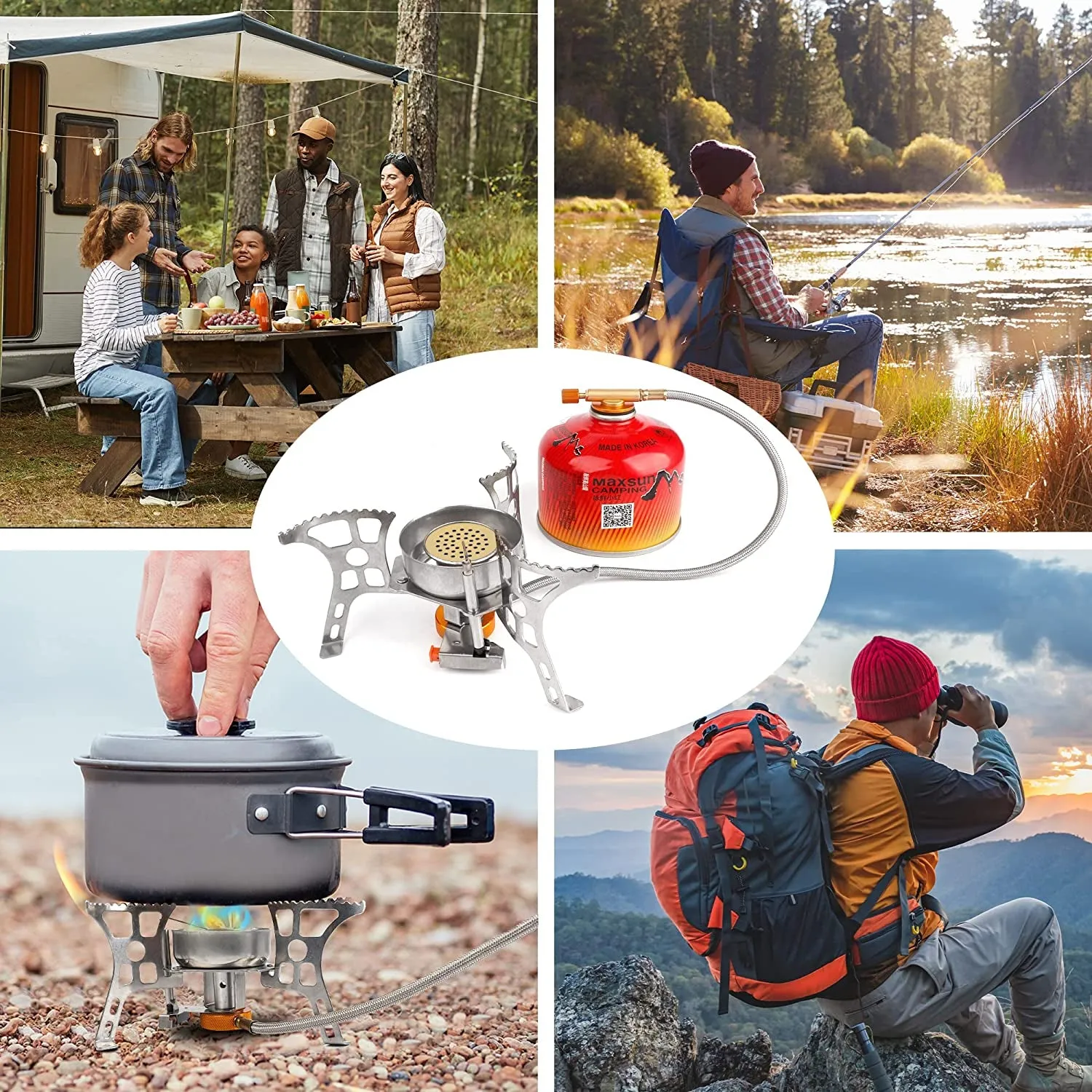 Kit Specialized items Mini Canister Stove Collapsible Portable Stove Adapter Gas Ignition-3900W-Lightweight-Windproof-Butane Stove and Fuel Adapter Camping Piezo Hiking All-inclusive Backpacking Camping for with with