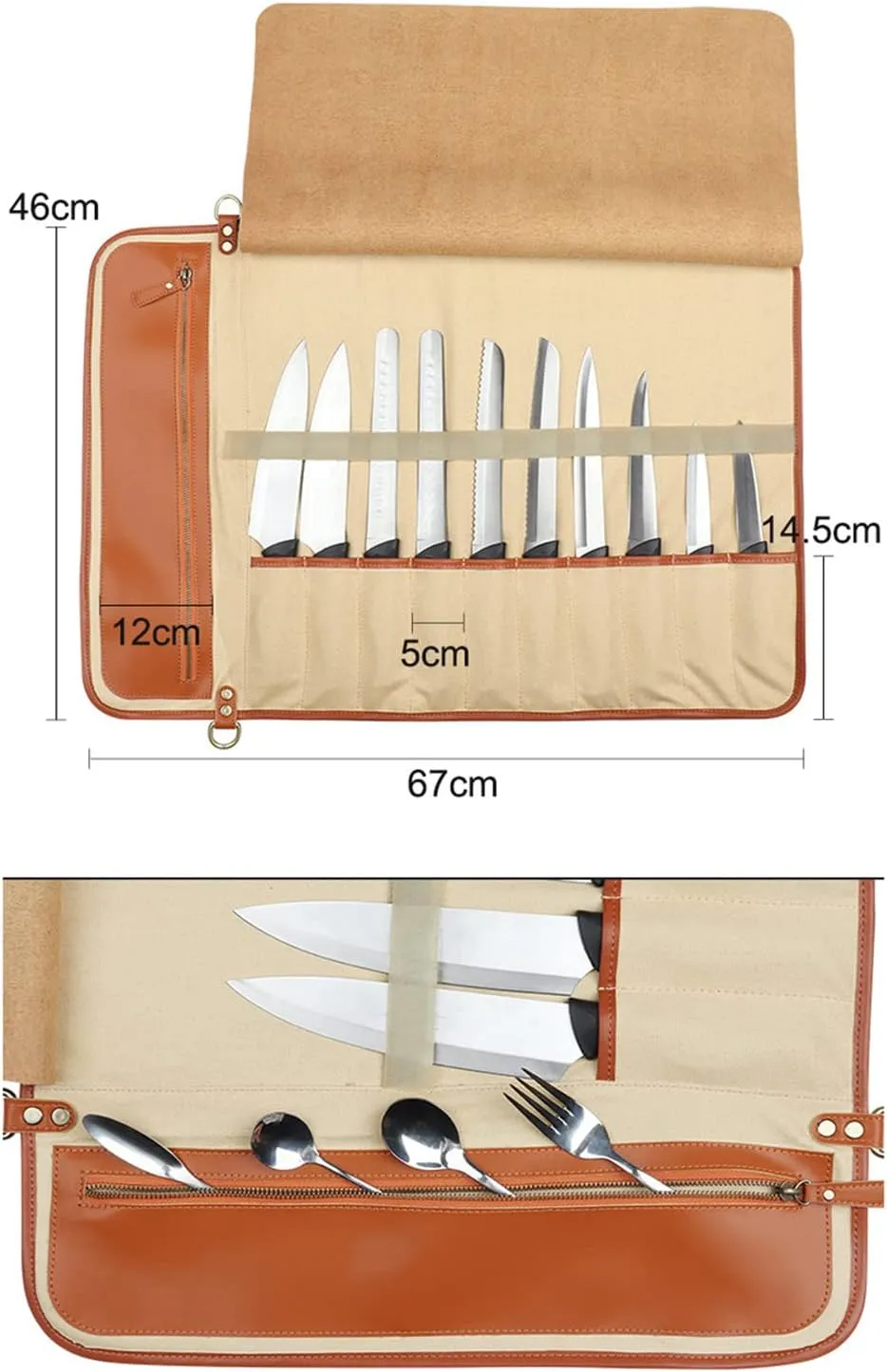 Kitchen Chef Knife Roll Bag Portable Cooking Shoulder Bag 11 Pocket Cooking Chef Knife Storage Pocket Gift for Cooking Enthusiasts