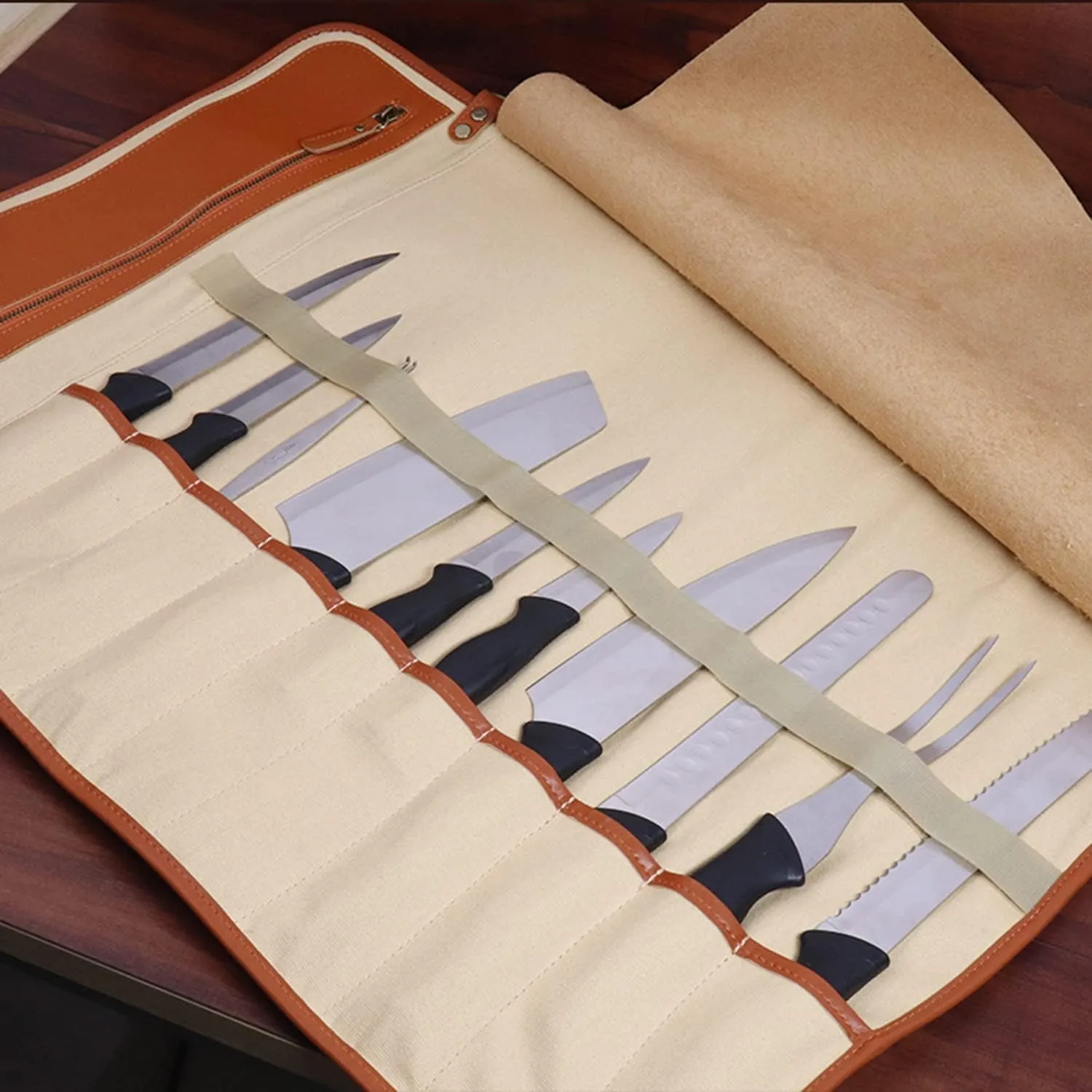 Kitchen Chef Knife Roll Bag Portable Cooking Shoulder Bag 11 Pocket Cooking Chef Knife Storage Pocket Gift for Cooking Enthusiasts