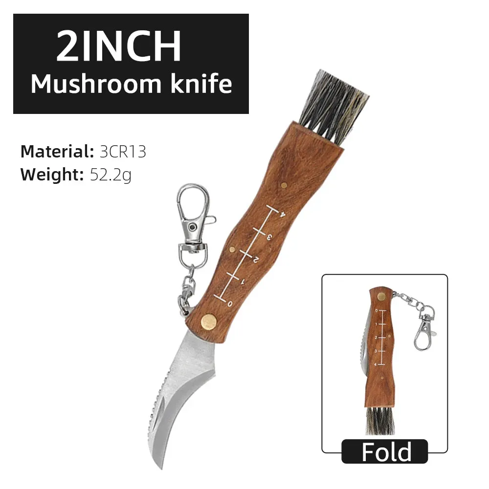 Kitchen knives Mini Mushroom Knife Stainless Steel Wooden Handle with keychain Brush Sharp Multifunctional Folding Knife Brush