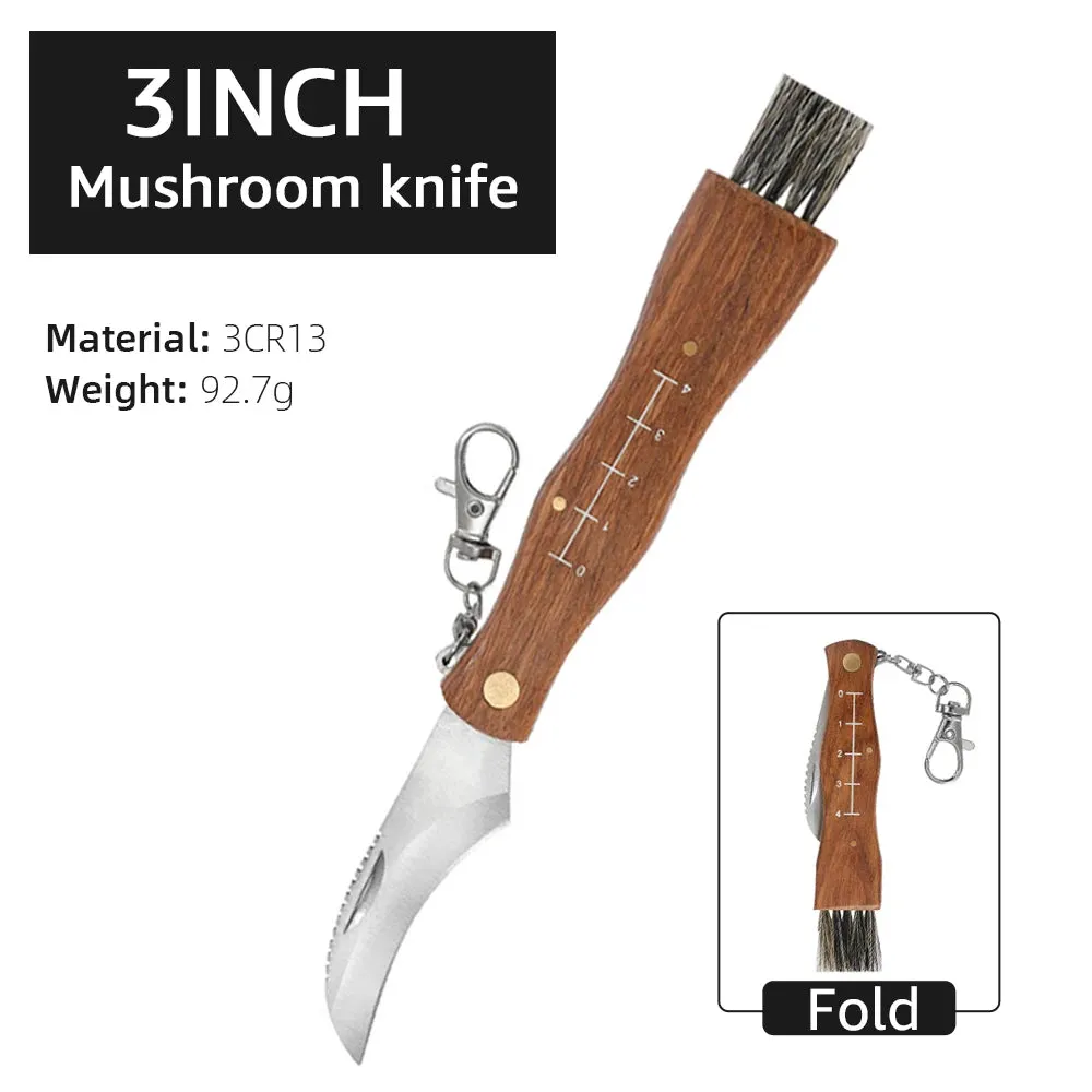 Kitchen knives Mini Mushroom Knife Stainless Steel Wooden Handle with keychain Brush Sharp Multifunctional Folding Knife Brush
