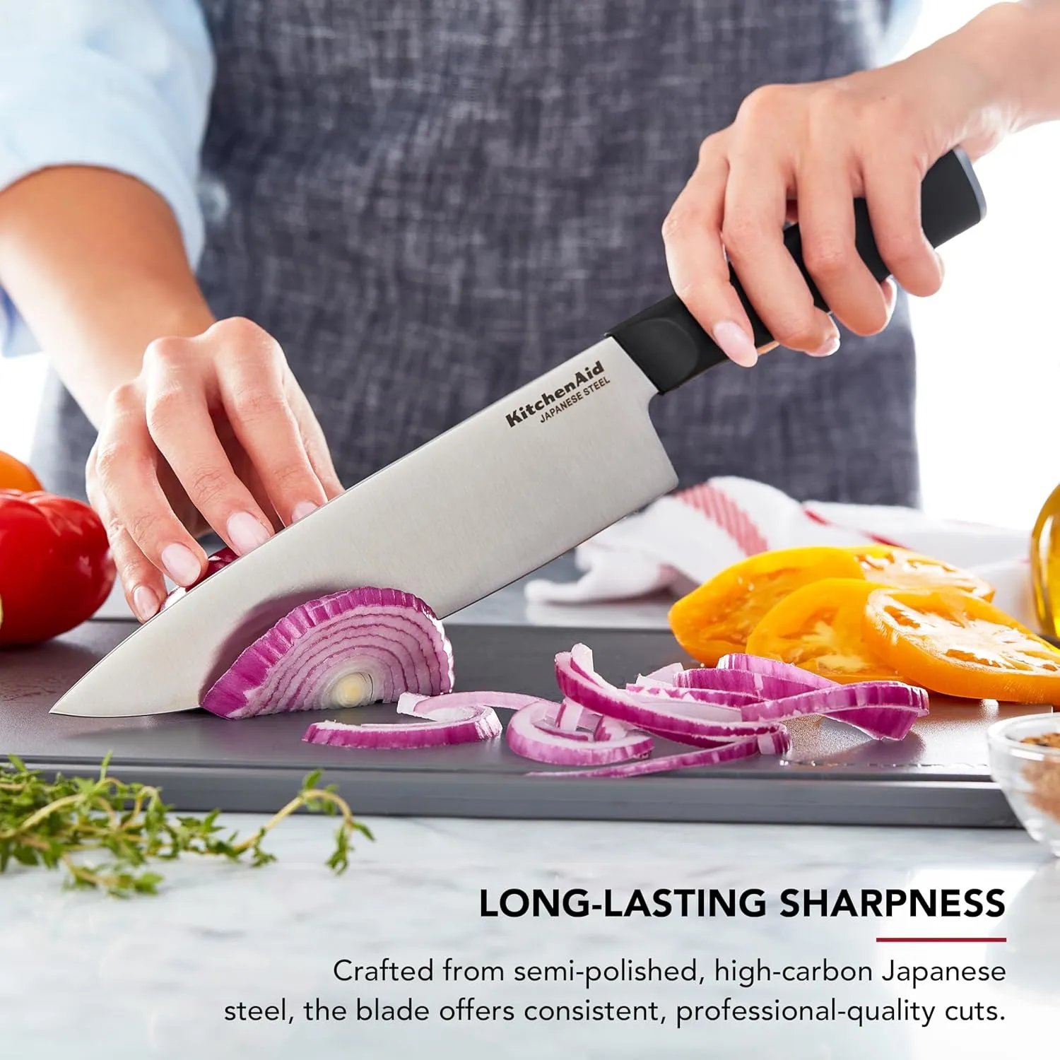 KitchenAid Classic Slim Knife Block Set with Built-In Knife Sharpener, High Carbon Stainless Steel Kitchen Knives, Sharp Kitchen Knife Set with Block, Black, 14 Piece
