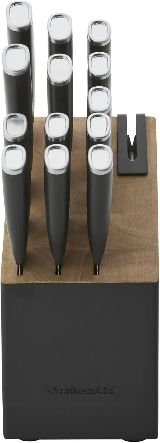 KitchenAid Classic Slim Knife Block Set with Built-In Knife Sharpener, High Carbon Stainless Steel Kitchen Knives, Sharp Kitchen Knife Set with Block, Black, 14 Piece