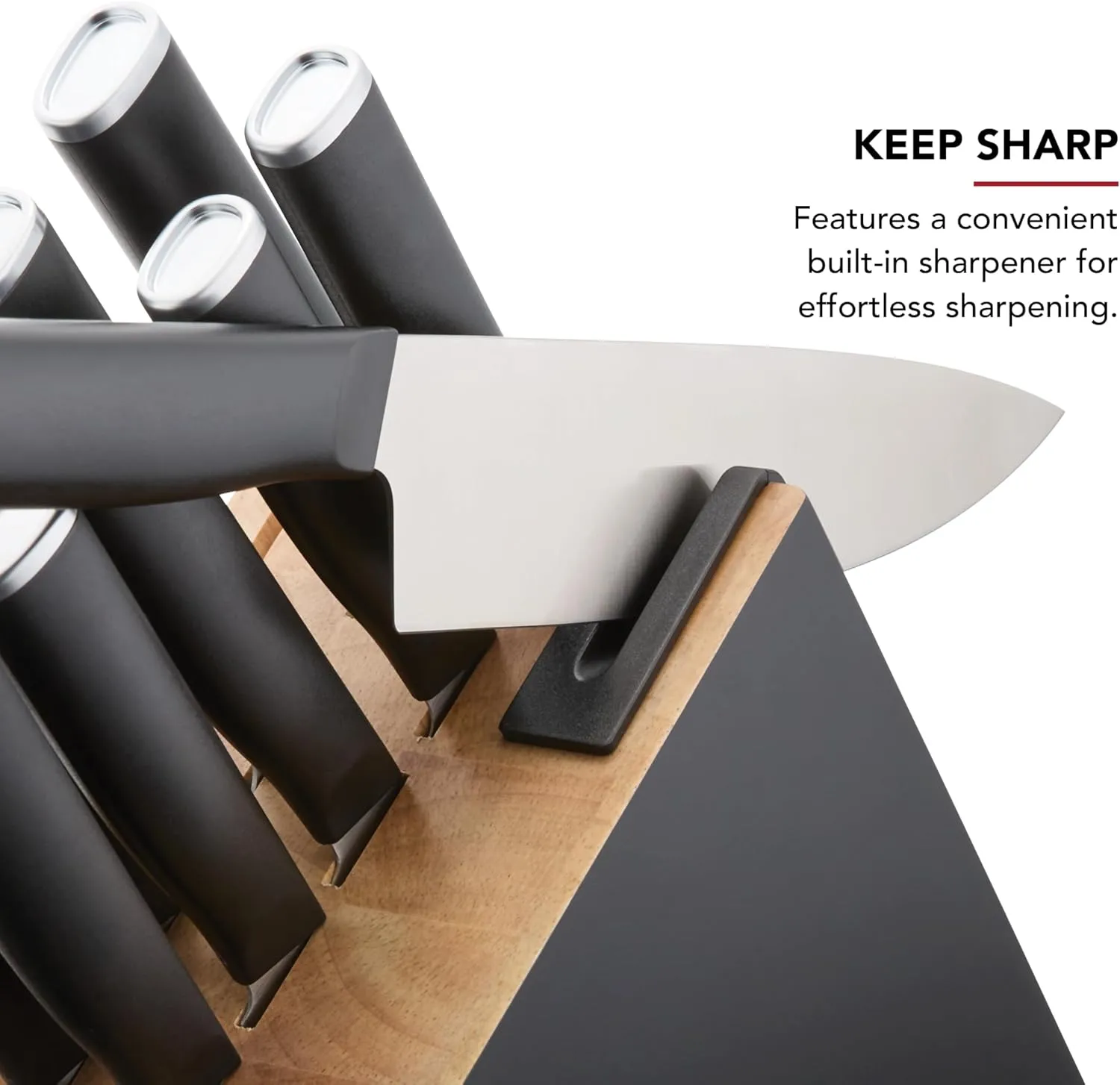 KitchenAid Classic Slim Knife Block Set with Built-In Knife Sharpener, High Carbon Stainless Steel Kitchen Knives, Sharp Kitchen Knife Set with Block, Black, 14 Piece