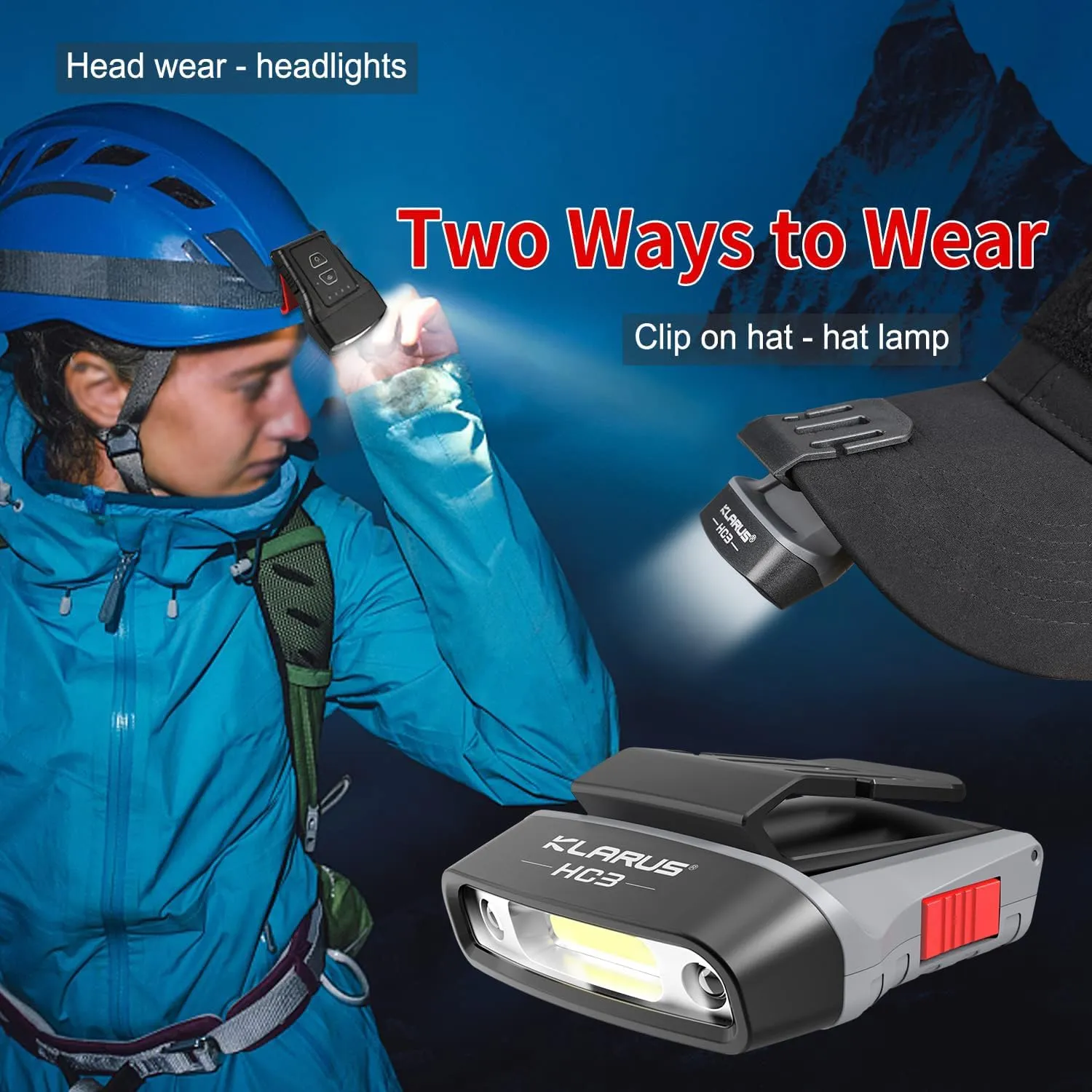 klarus HC3 Rechargeable Motion Sensor Cap Visor Light - 100 Lumens COB LED Clip on Hat Light - Headlamp Flashlight with Red Light for Fishing Running Camping Reading