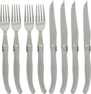 Laguiole 8-Piece Stainless Steel Forks & Steak Knife Set – 4 Steak Knives & 4 Steak Forks Silverware Set – Smooth Cut Serrated Knife Blade – Dishwasher Safe, Luxurious Steak Knives and Fork Set