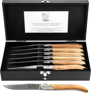 Laguiole Style de Vie Steak knives Luxury Line, set of 6, oak wood, stonewashed