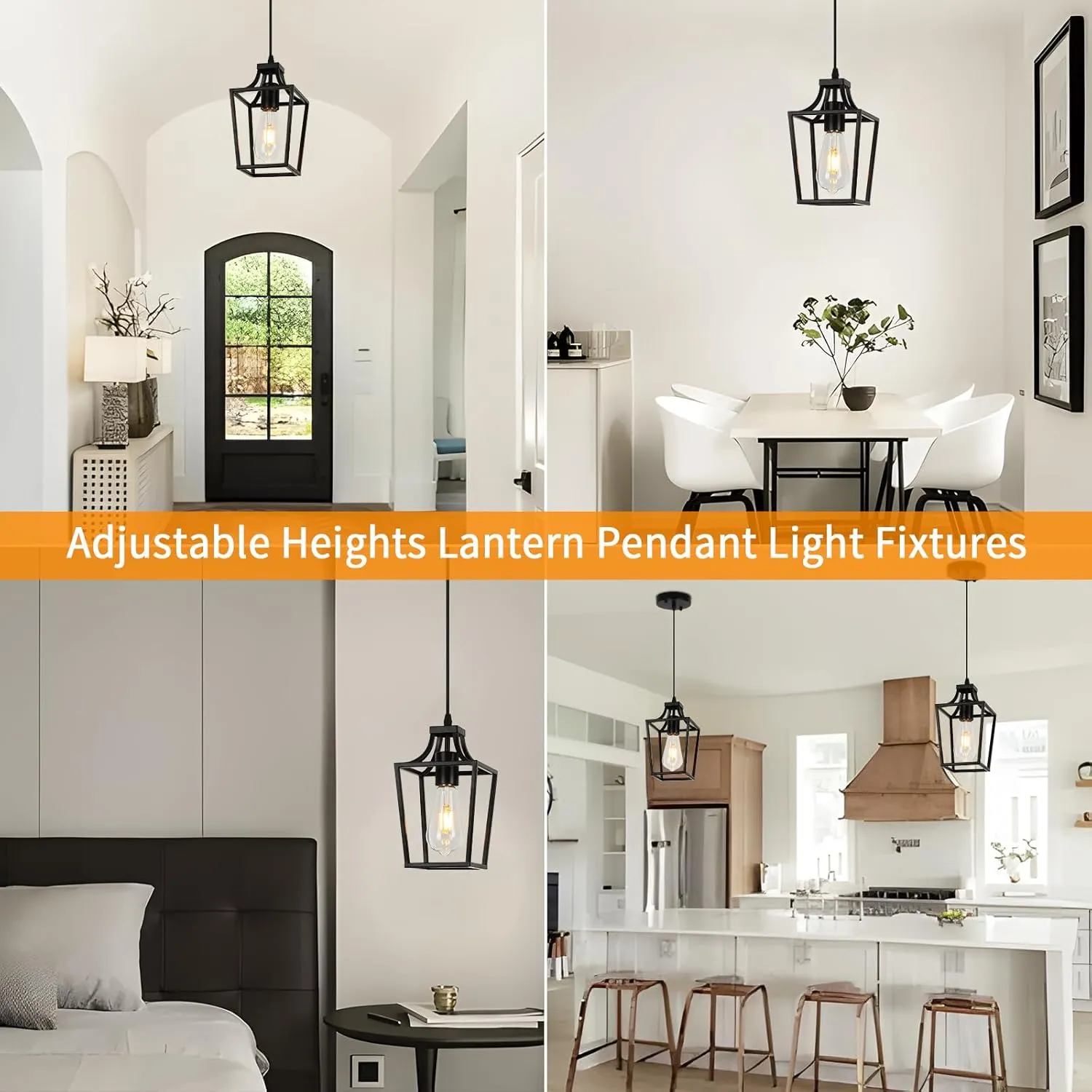 Lantern Pendant Light Black Pendant Lights for Kitchen Island Mini Pendant Light Fixture, Adjustable Wire Farmhouse Pendant Lighting for Dining Room Kitchen Foyer Hallway Bedroom