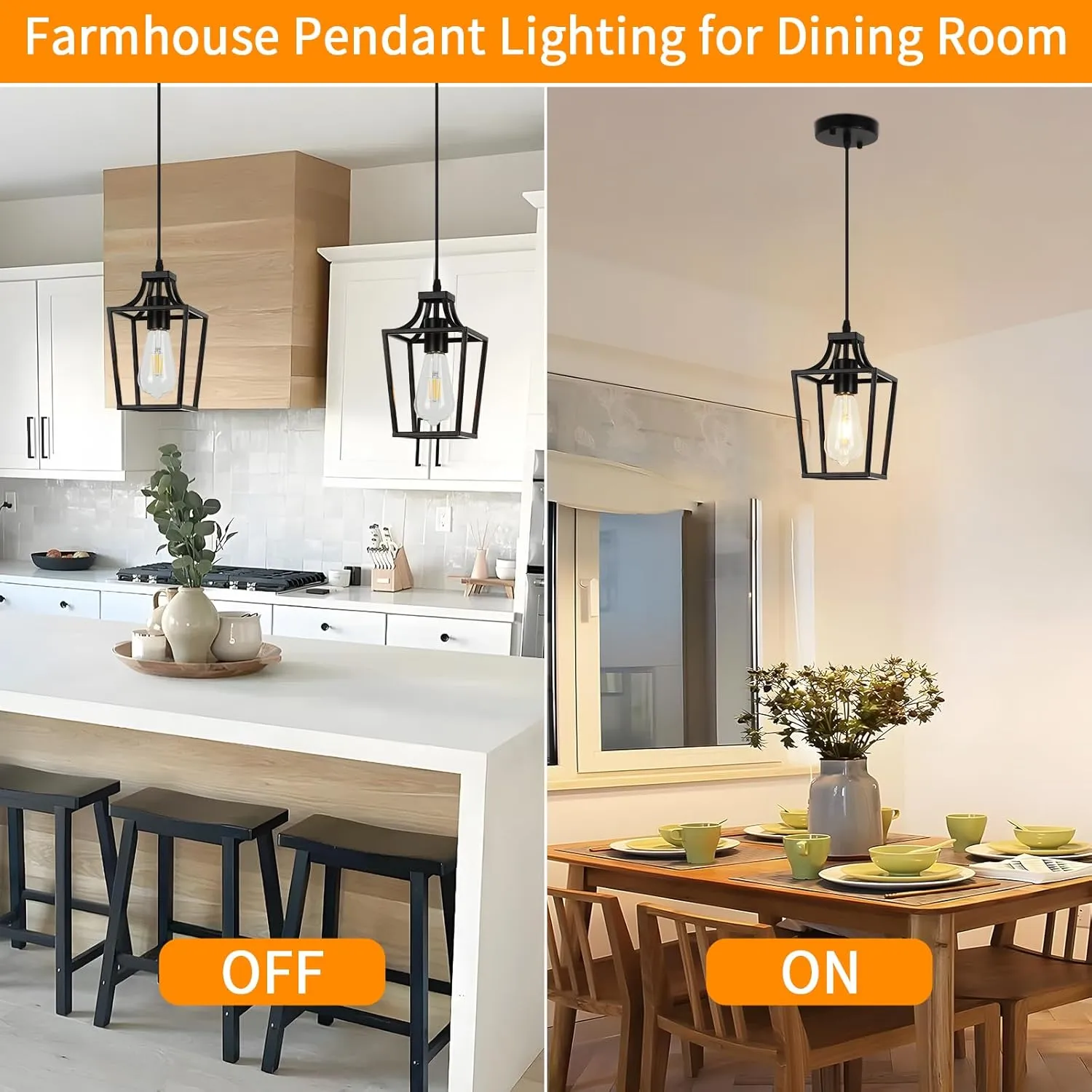 Lantern Pendant Light Black Pendant Lights for Kitchen Island Mini Pendant Light Fixture, Adjustable Wire Farmhouse Pendant Lighting for Dining Room Kitchen Foyer Hallway Bedroom